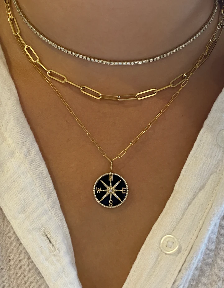 14K Solid Gold Diamond and Onyx Compass Charm view 2