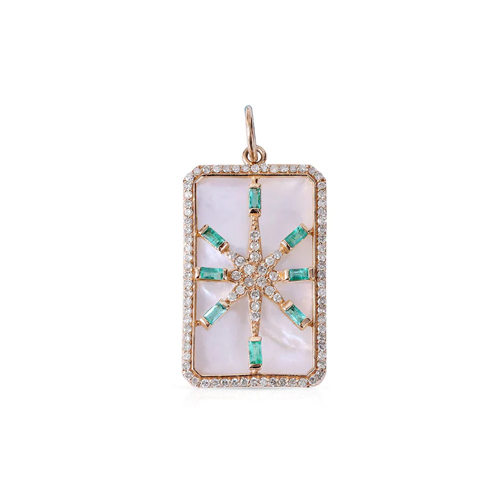 14K Solid Gold Diamond, Mother of Pearl & Emerald Star Charm