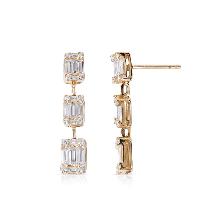 14K Solid Gold Diamond Illusion Drop Earrings