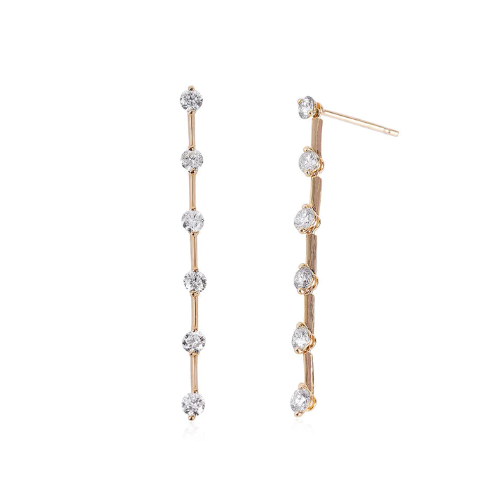14K Solid Gold Brilliant Cut Diamond Drop Earrings