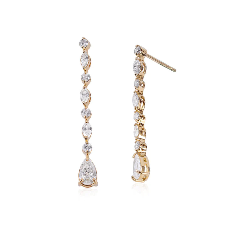 14K Solid Gold and Multi Diamond Drop Earrings