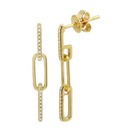 14K Solid Gold Diamond Drop Link Earrings