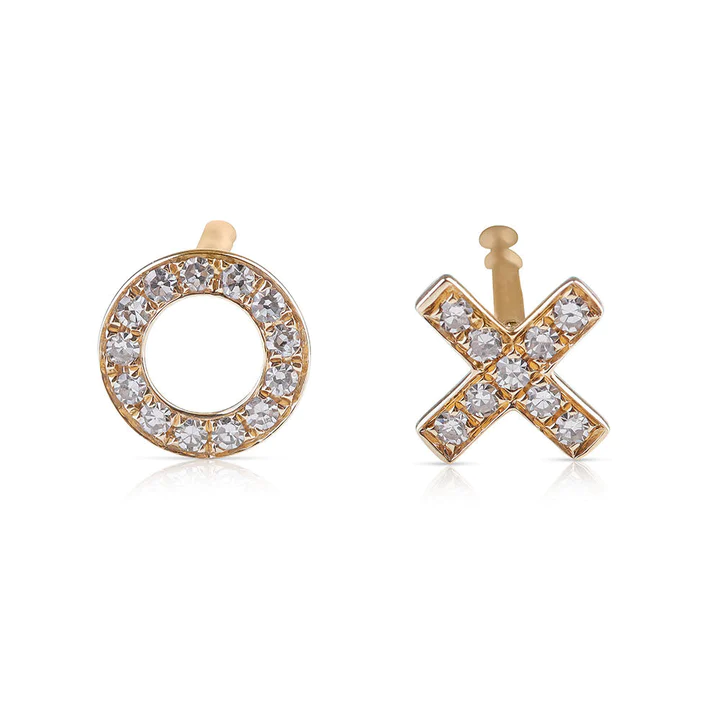 14K Solid Gold Diamond Xo Earrings