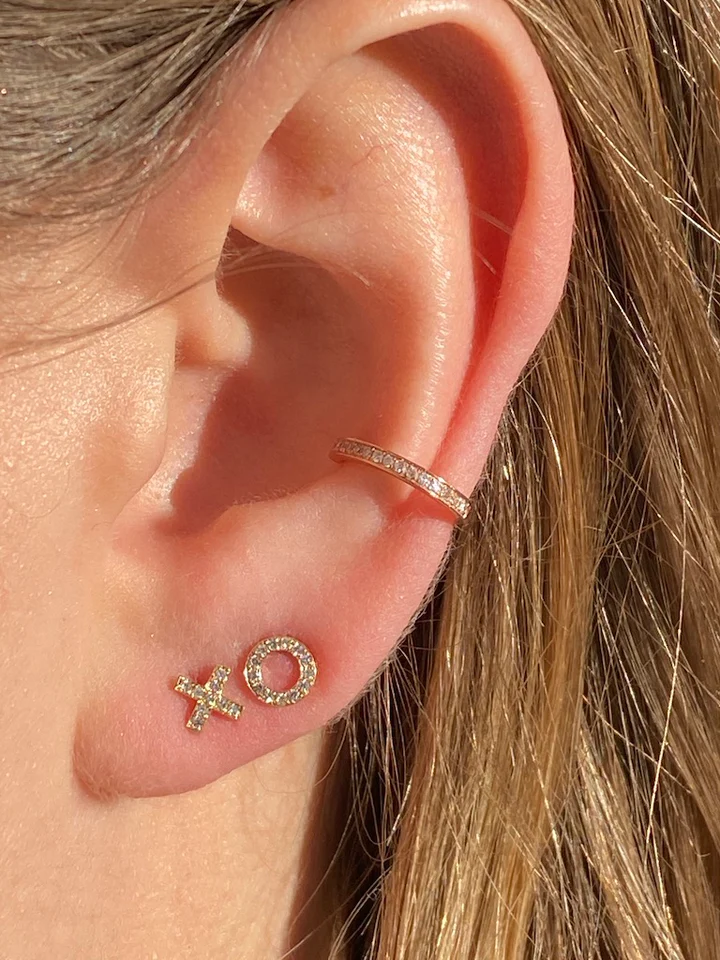 14K Solid Gold Diamond Xo Earrings view 2