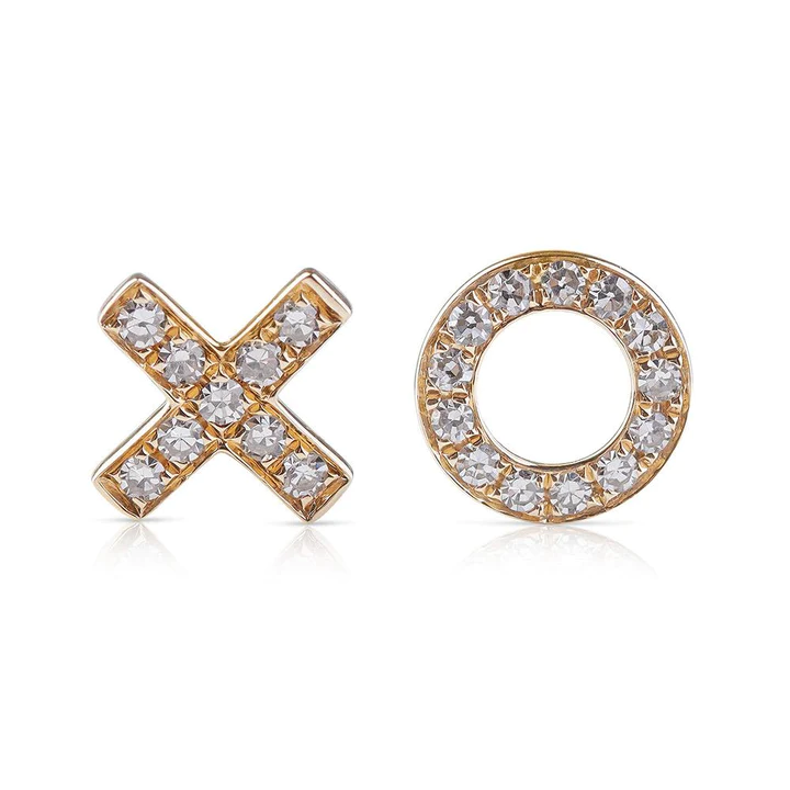 14K Solid Gold Diamond Xo Earrings view 3