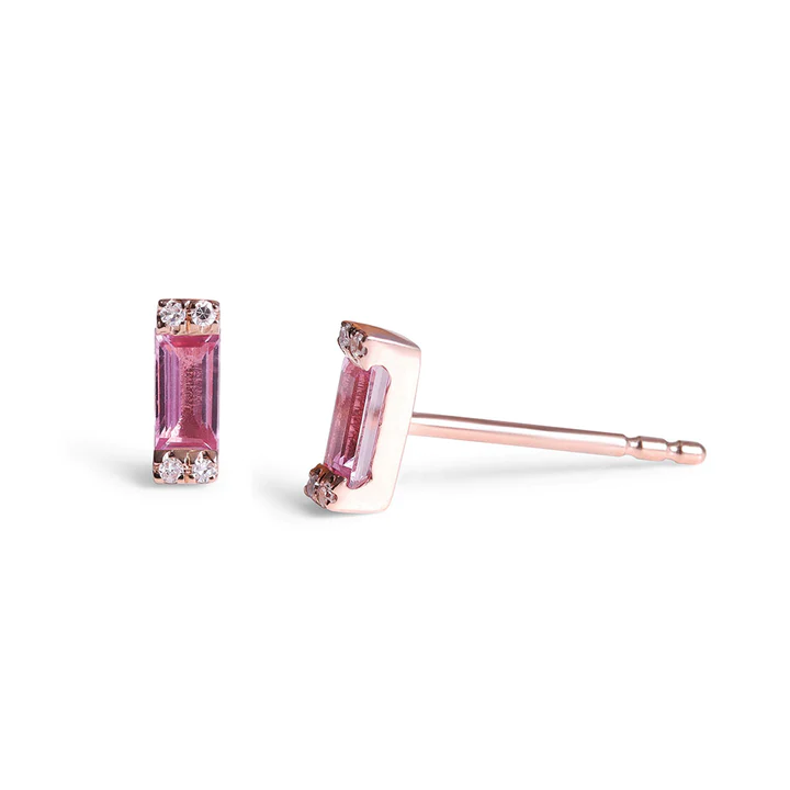 14K Solid Gold Maizey Diamond and Pink Sapphire Earrings