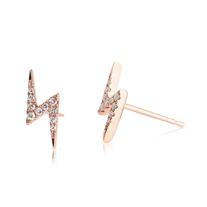 14K Solid Gold Diamond Lightning Bolt Earrings