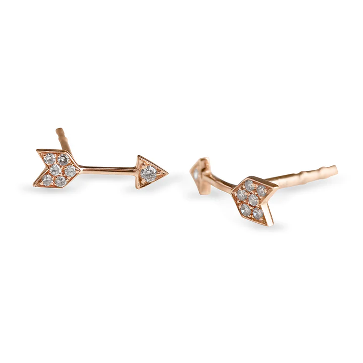 14K Solid Gold Diamond Arrow Stud Earrings