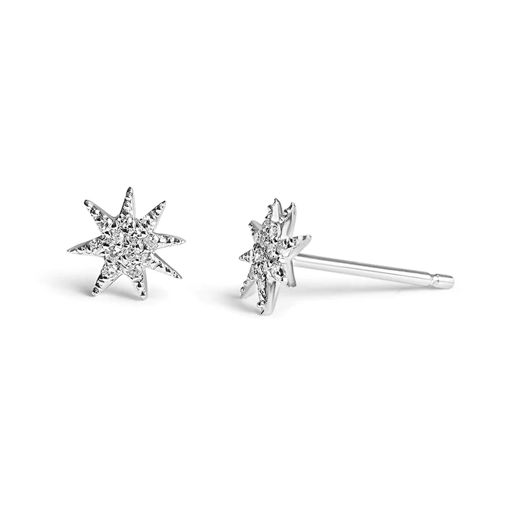14K Solid Gold Diamond Star Studs