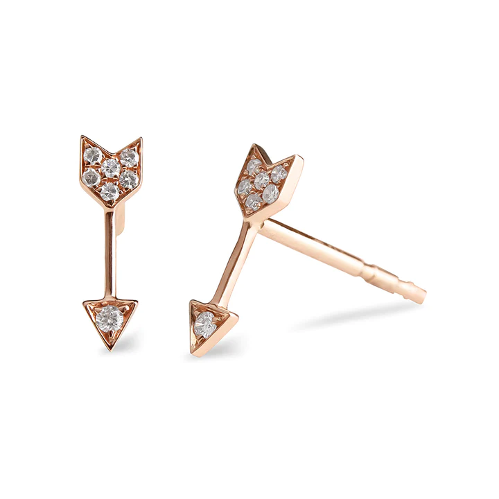 14K Solid Gold Diamond Arrow Stud Earrings view 2