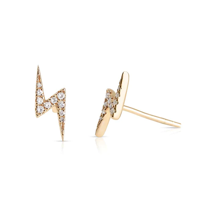 14K Solid Gold Diamond Lightning Bolt Earrings view 3