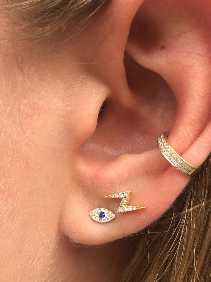 14K Solid Gold Diamond Lightning Bolt Earrings view 4