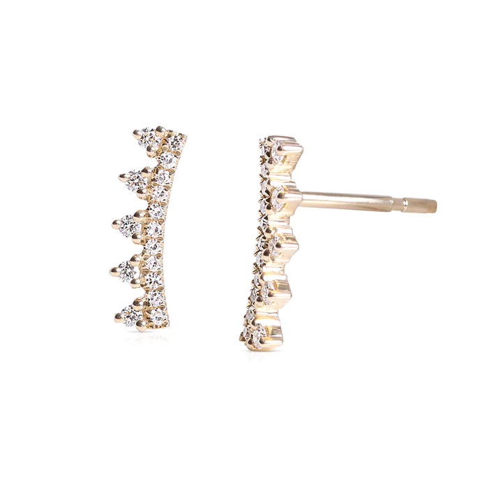 14K Solid Gold Tiara Diamond Climber Earrings