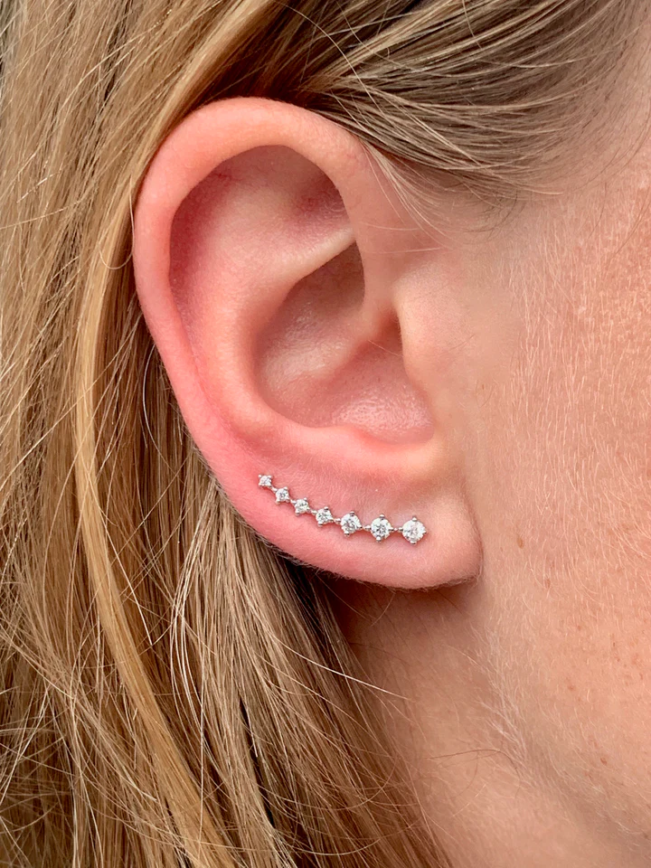 14K Solid Gold Ivy Diamond Climber Earrings view 3