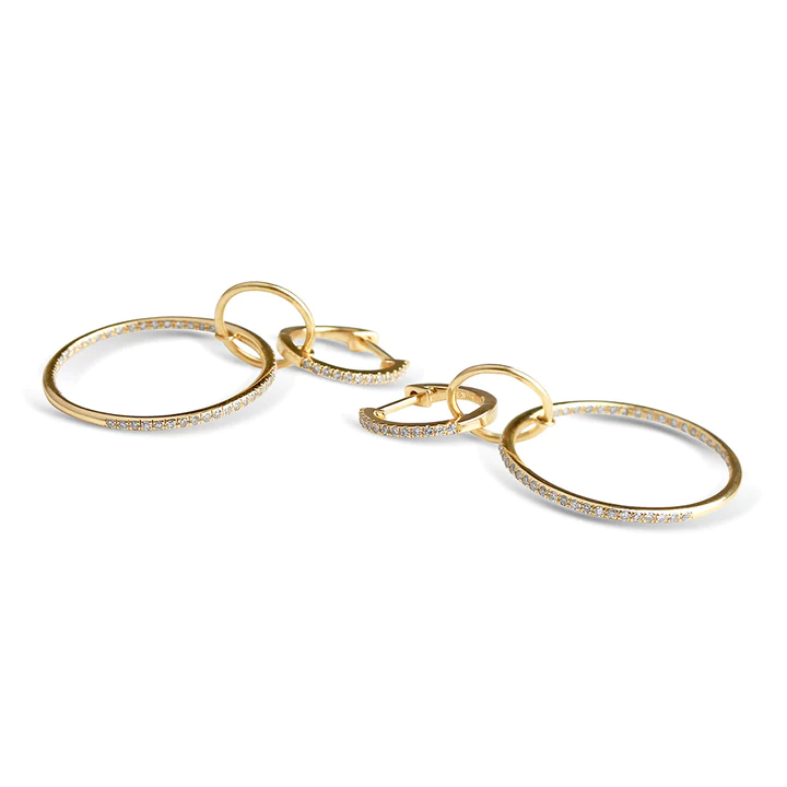 14K Solid Gold Logan Triple Diamond Drop Hoops view 3