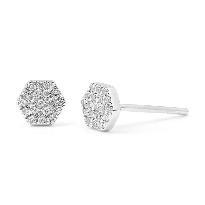 14K Solid Gold Max Hexagon Stud Earrings