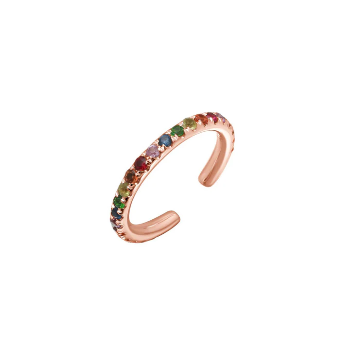 14K Solid Gold Rainbow Sapphire Ear Cuff