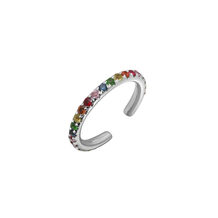 14K Solid Gold Rainbow Sapphire Ear Cuff view 2