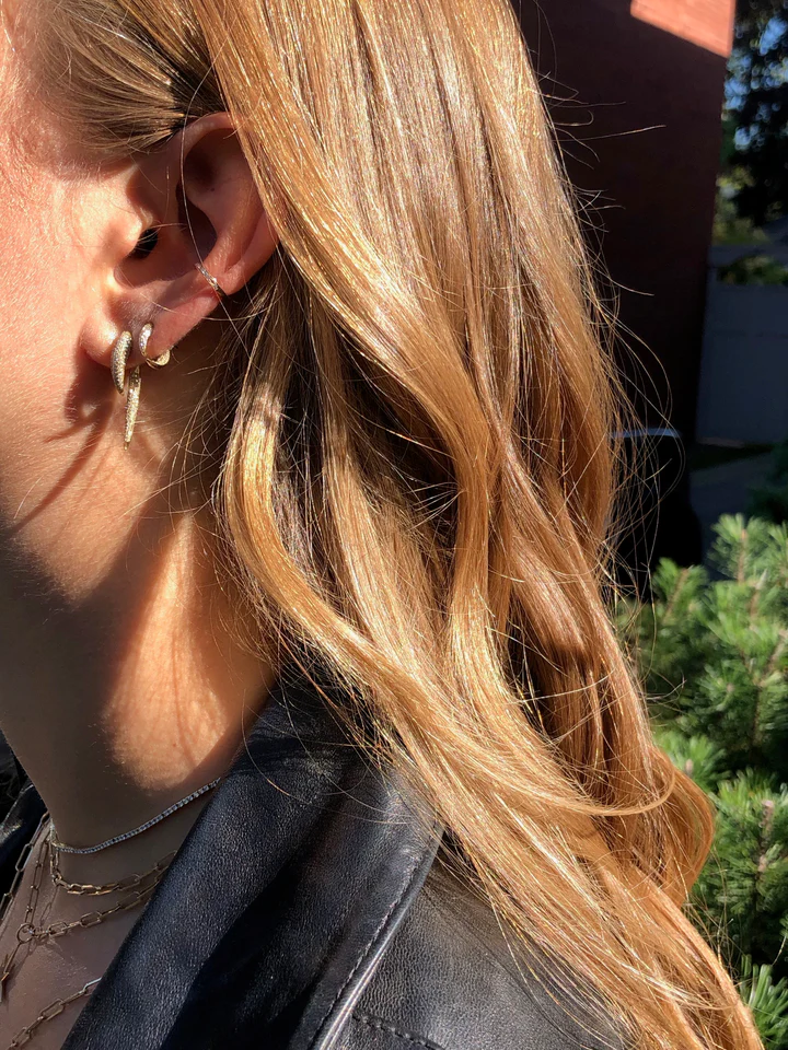 14K Solid Gold Large Diamond Horn Earrings view 2