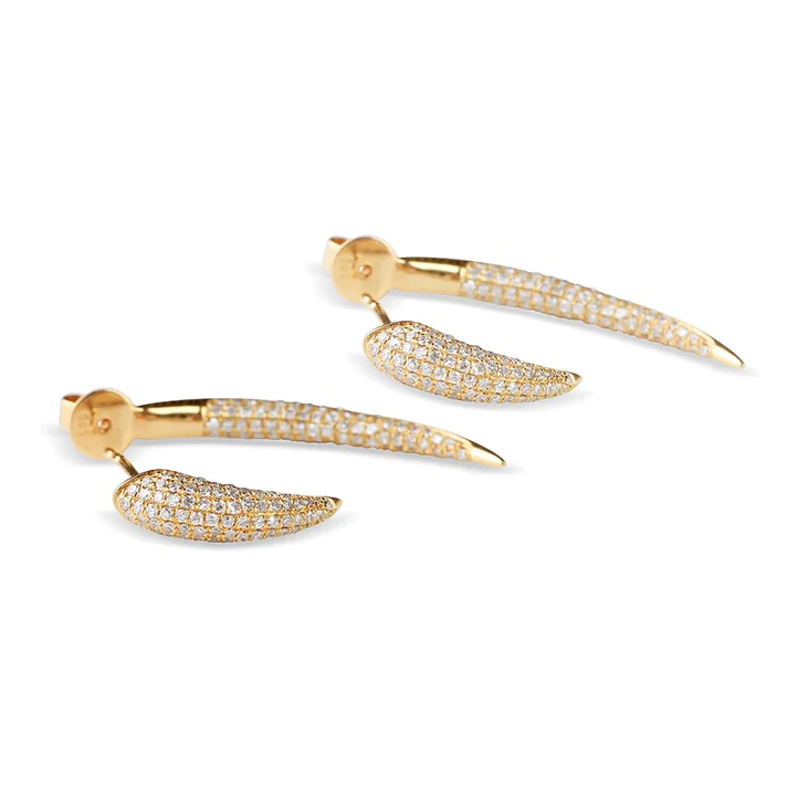 14K Solid Gold Large Diamond Horn Earrings view 3