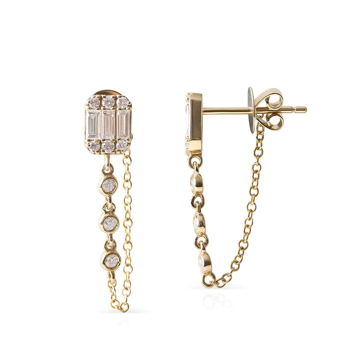 14K Solid Gold Angelica Diamond Chain Earrings
