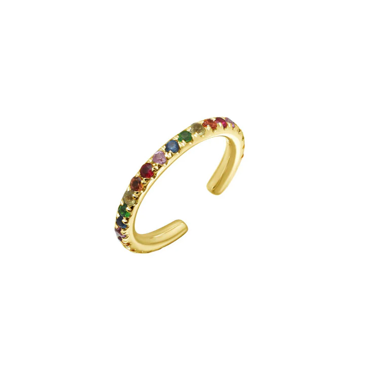 14K Solid Gold Rainbow Sapphire Ear Cuff view 3