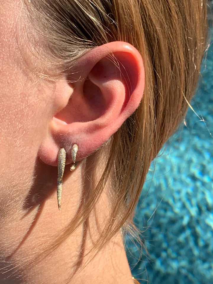 14K Solid Gold Large Diamond Horn Earrings view 4