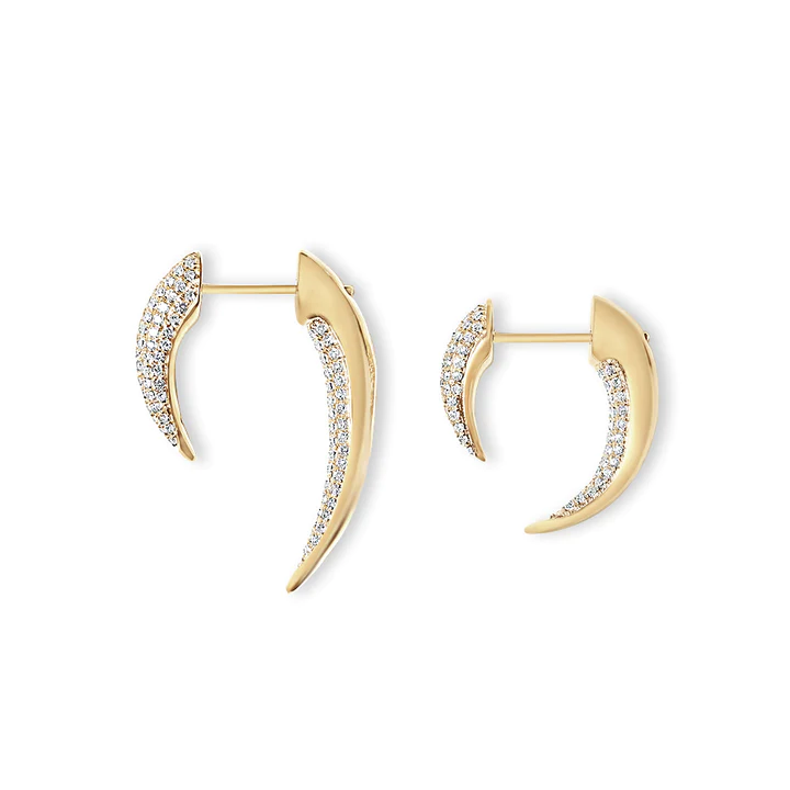 14K Solid Gold Large Diamond Horn Earrings view 5