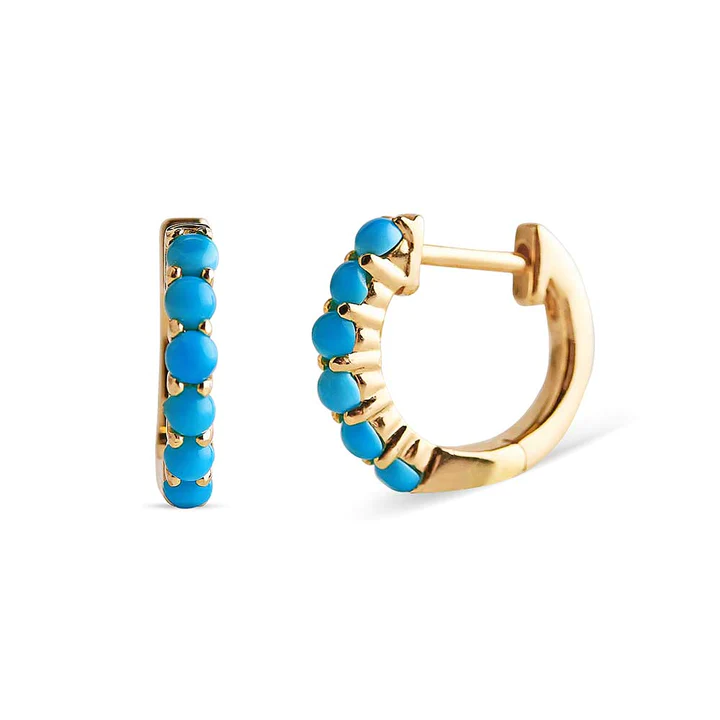14K Solid Gold Gwennie Turquoise Huggies