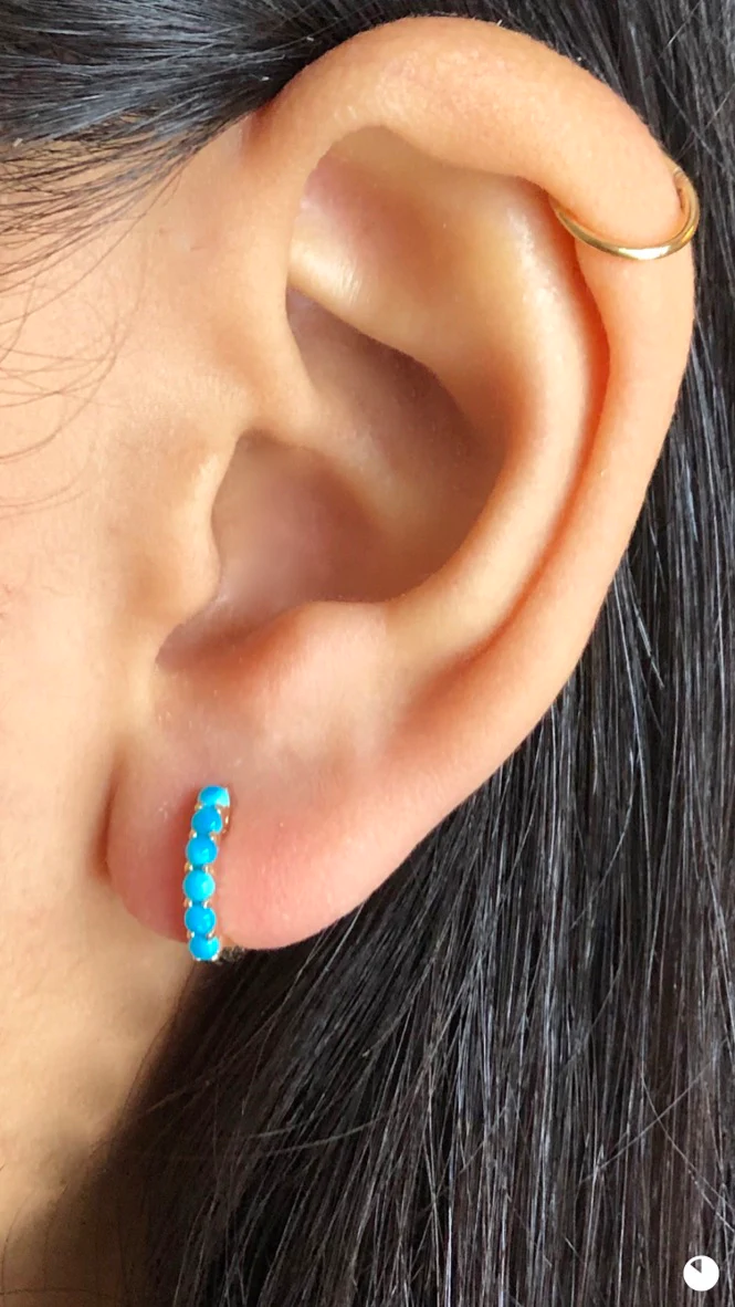 14K Solid Gold Gwennie Turquoise Huggies view 2