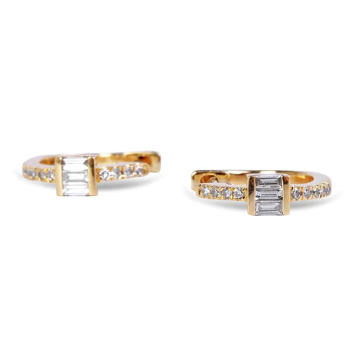 14K Solid Gold Cece Triple Baguette Pave Diamond Huggies view 3