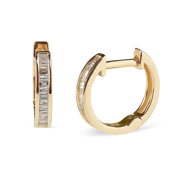 14K Solid Gold Alexandra Baguette Diamond Hoops