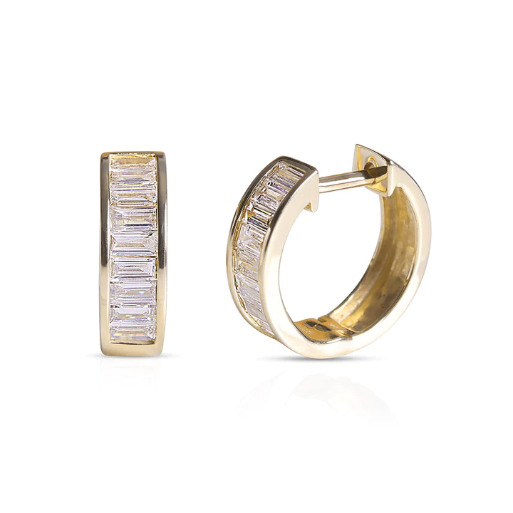 14K Solid Gold Andrea Baguette Diamond Huggies