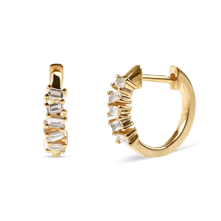 14K Solid Gold Chloe Baguette Diamond Picket Hoops