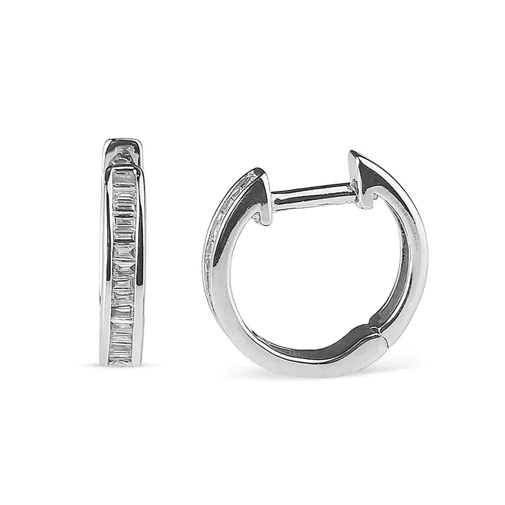 14K Solid Gold Alexandra Baguette Diamond Hoops view 3