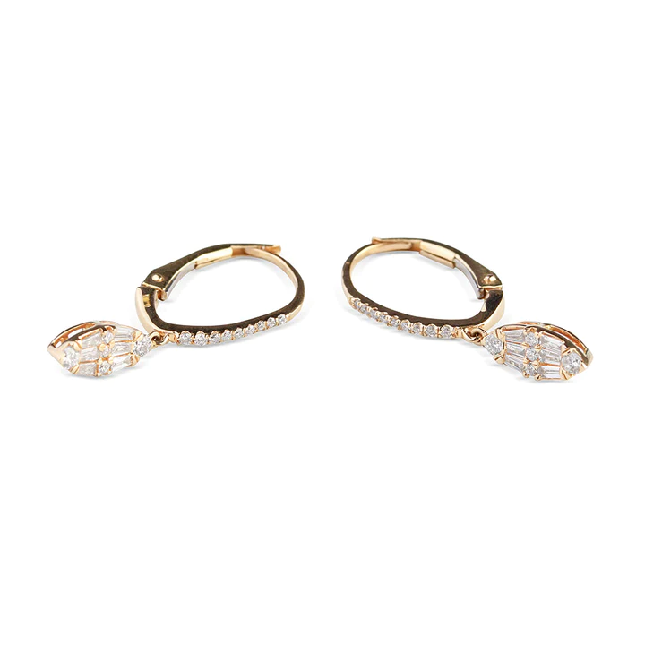 14K Solid Gold Robin Diamond Drop Earrings view 2