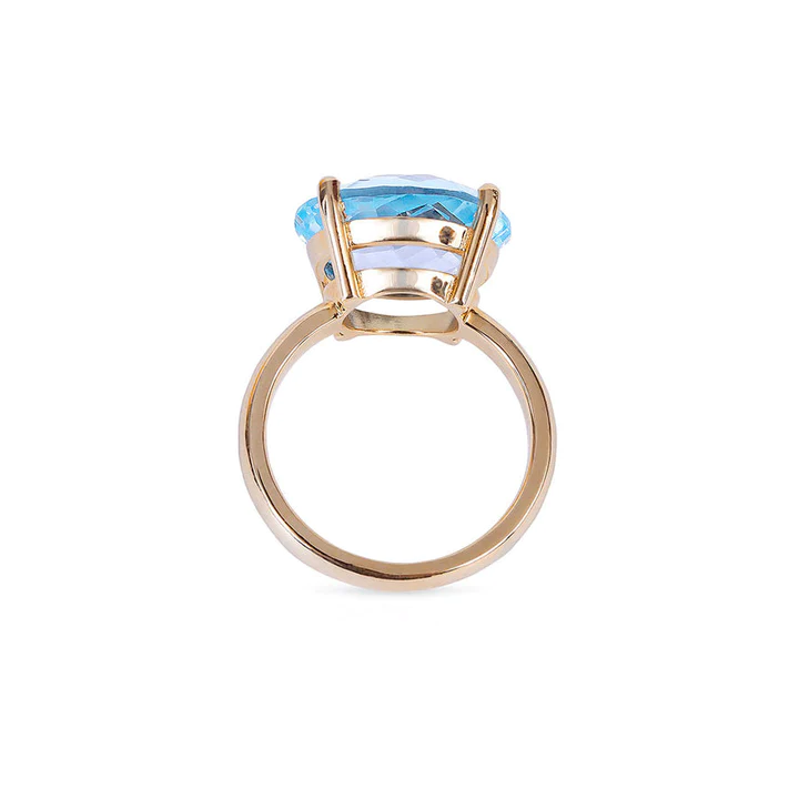 14K Solid Gold Blue Topaz Candy Cocktail Ring view 2