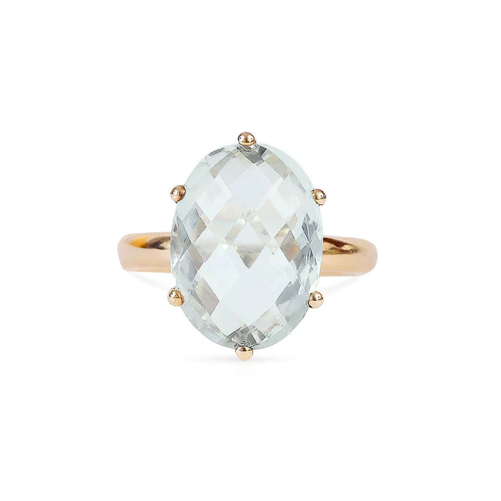 14K Solid Gold Light Green Quartz Candy Cocktail Ring