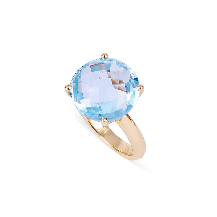 14K Solid Gold Blue Topaz Candy Cocktail Ring view 3
