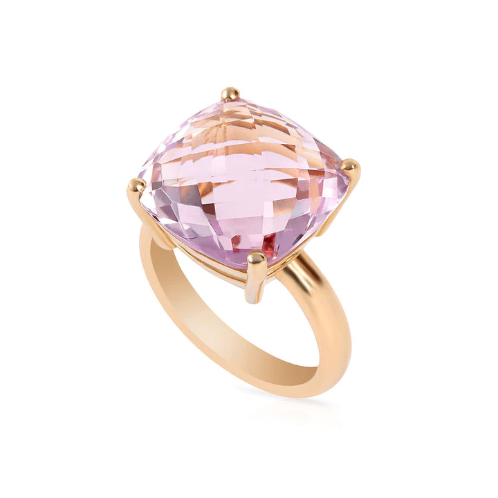 14K Solid Gold Square Amethyst Candy Cocktail Ring