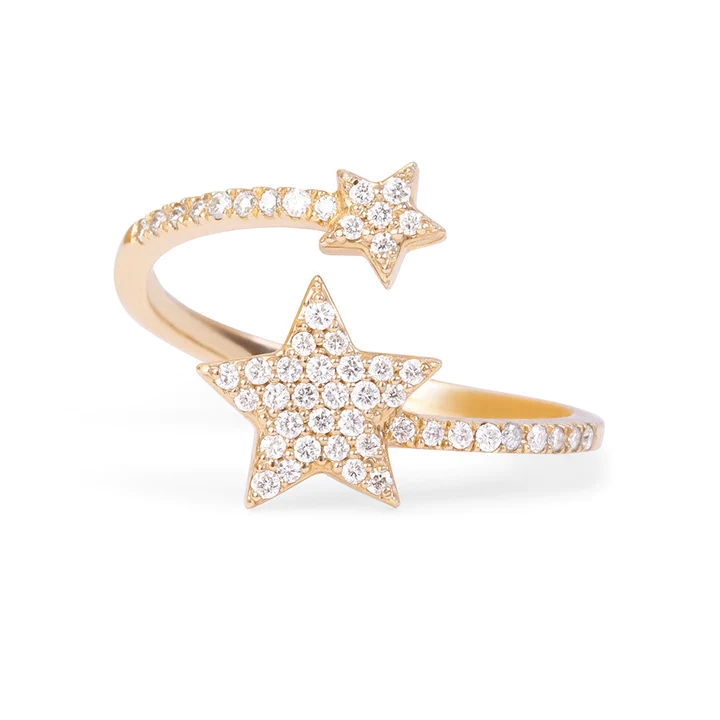 14K Solid Gold Diamond Shooting Star Wrap Ring