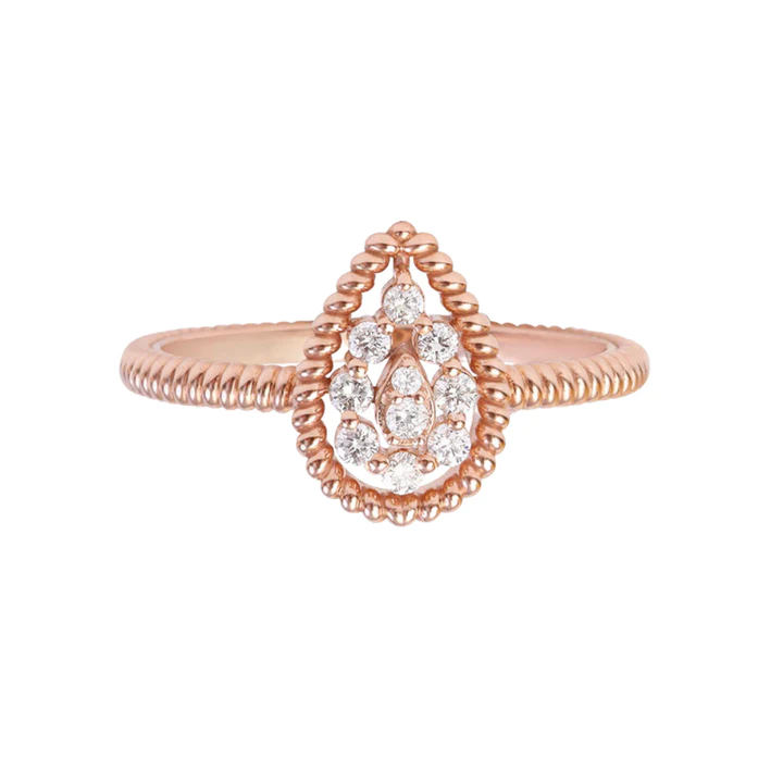 14K Solid Gold Diamond Pear Shaped Cluster Ring