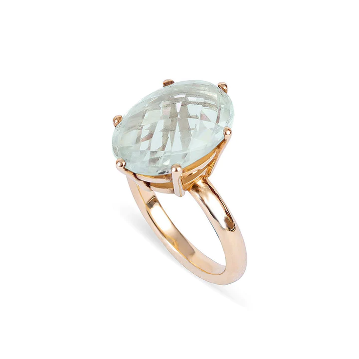 14K Solid Gold Light Green Quartz Candy Cocktail Ring view 4
