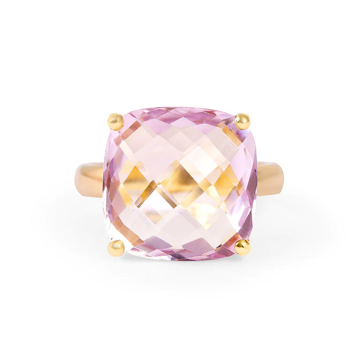 14K Solid Gold Square Amethyst Candy Cocktail Ring view 5