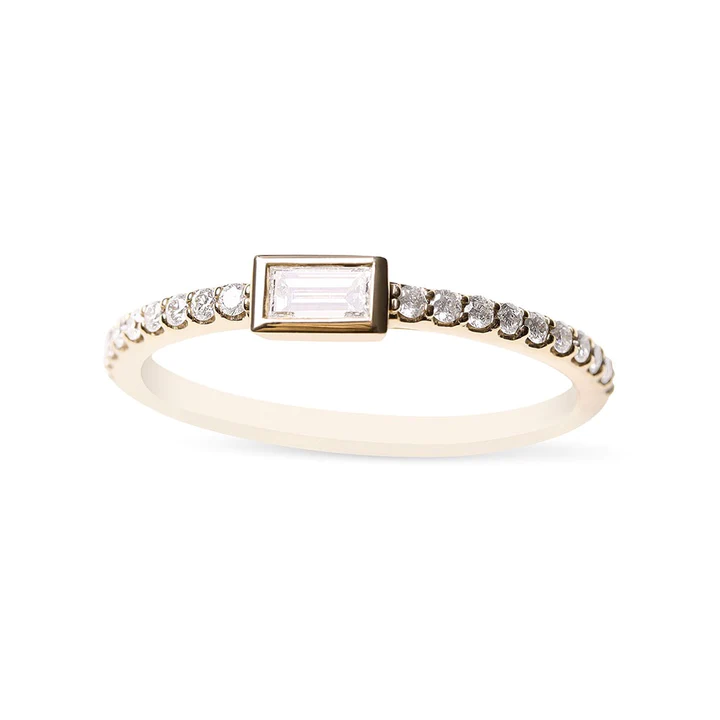 14K Solid Gold Jessica Bezel Set Baguette With Brilliant Diamond Band