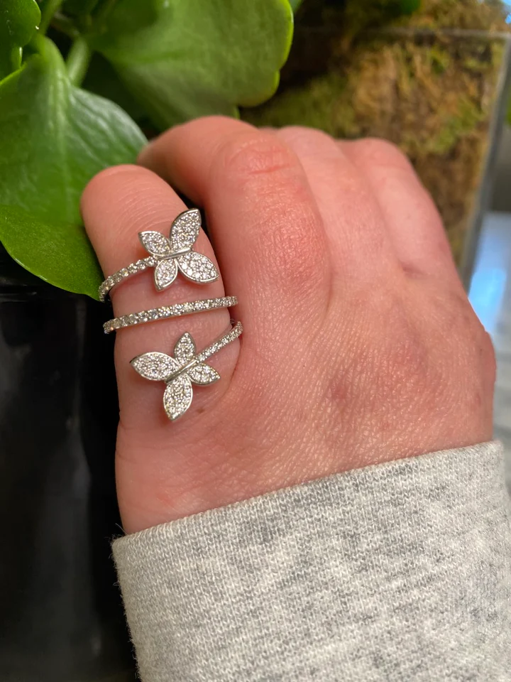 14K Solid Gold Diamond Butterfly Wrap Diamond Ring