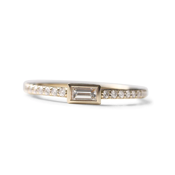 14K Solid Gold Jessica Bezel Set Baguette With Brilliant Diamond Band view 2
