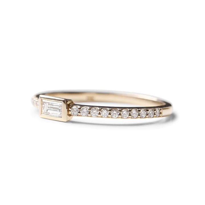 14K Solid Gold Jessica Bezel Set Baguette With Brilliant Diamond Band view 3