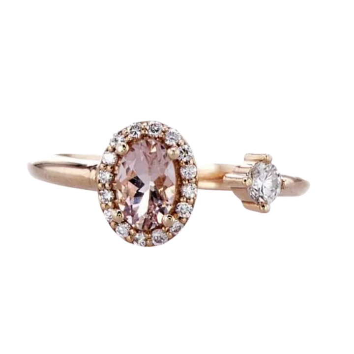 14K Solid Gold Morganite With Diamond Wrap Ring