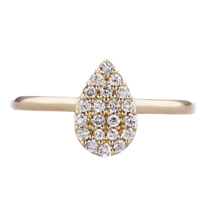 14K Solid Gold Raindrop Diamond Ring | Pear Shape Diamond Ring